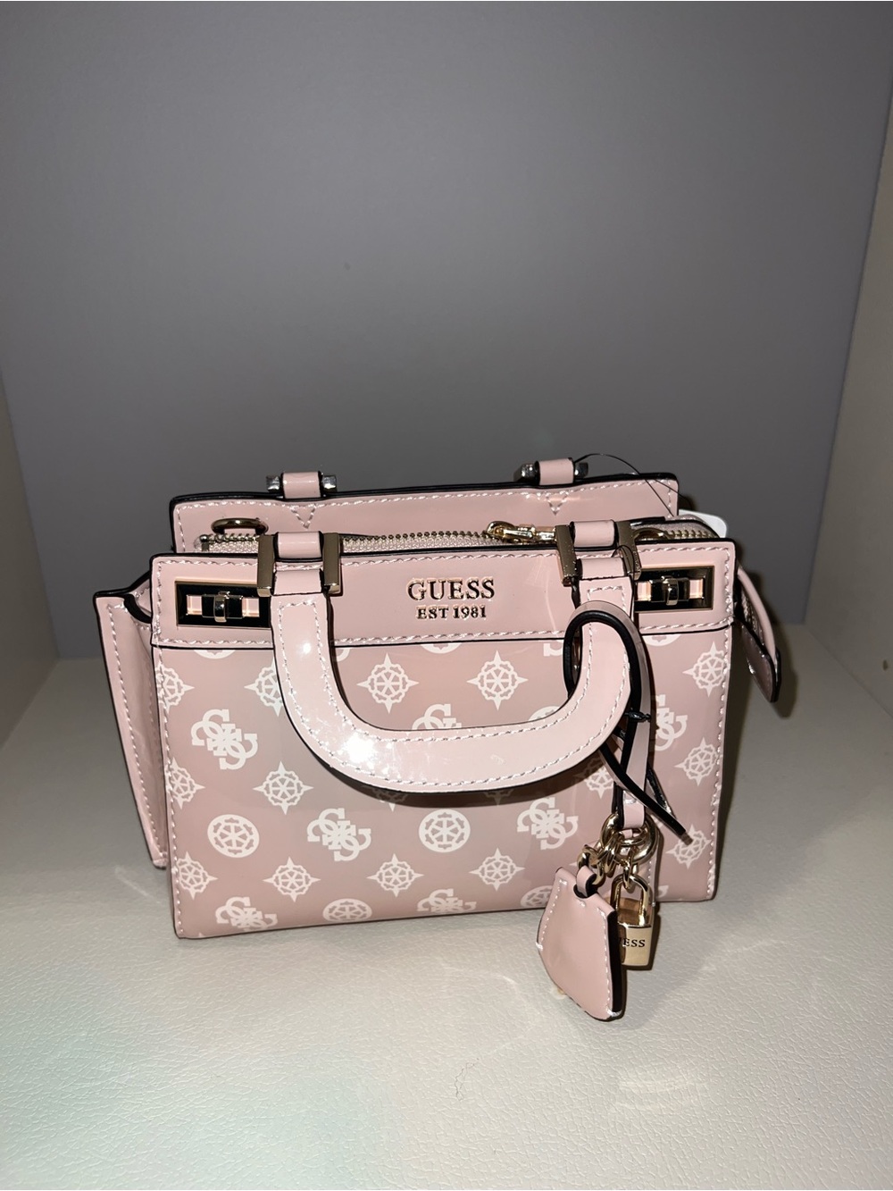 GUESS Pink Logo-Print Top-Handle Satchel